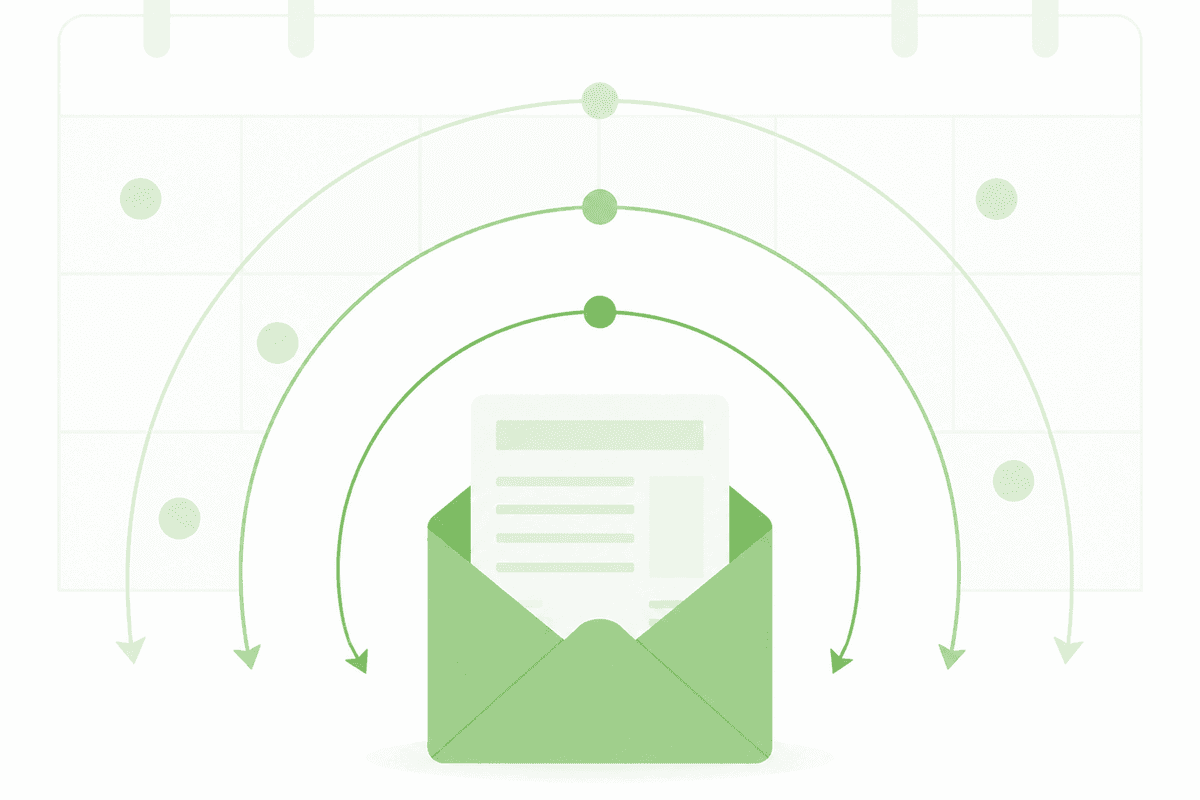 Illustration of an invoice with gentle repeated reminder nudges over time