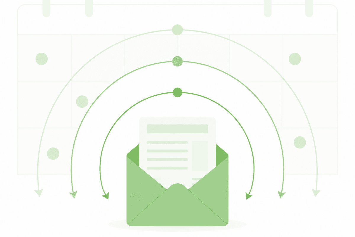 Illustration of an invoice with gentle repeated reminder nudges over time