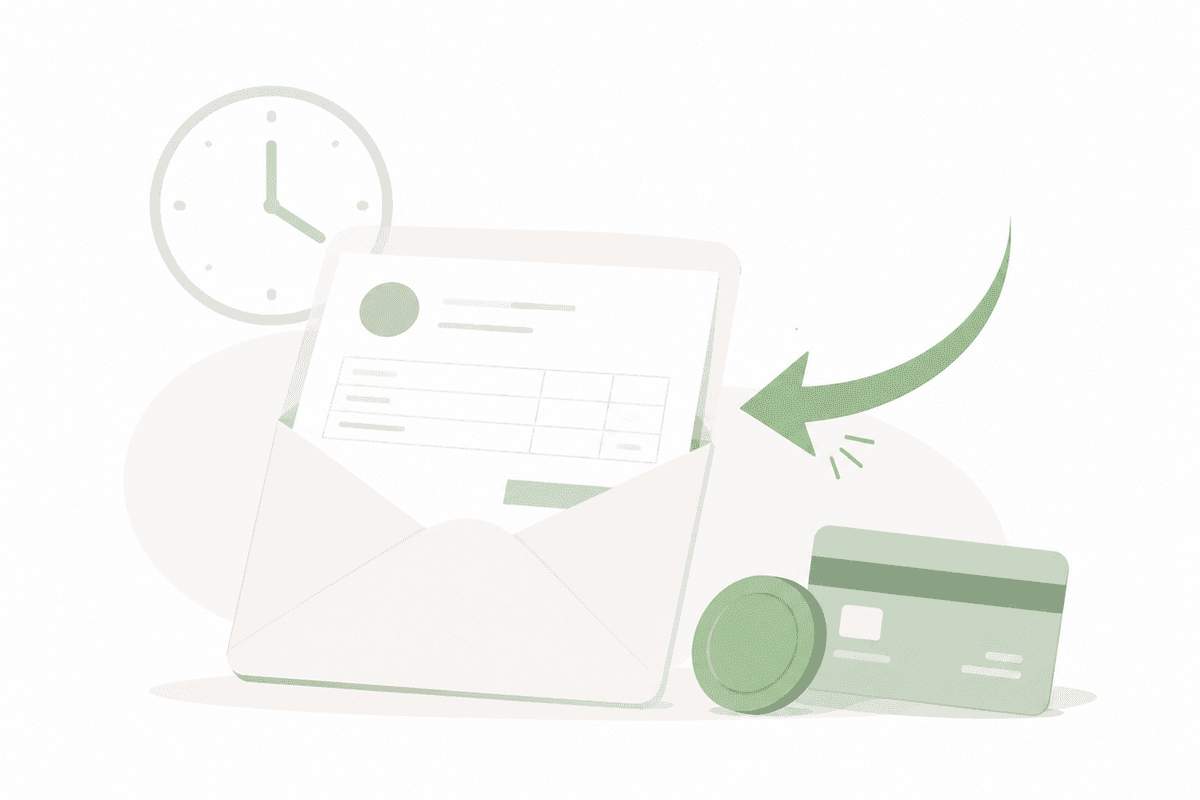 Illustration of an invoice with payment icons and a gentle reminder nudge